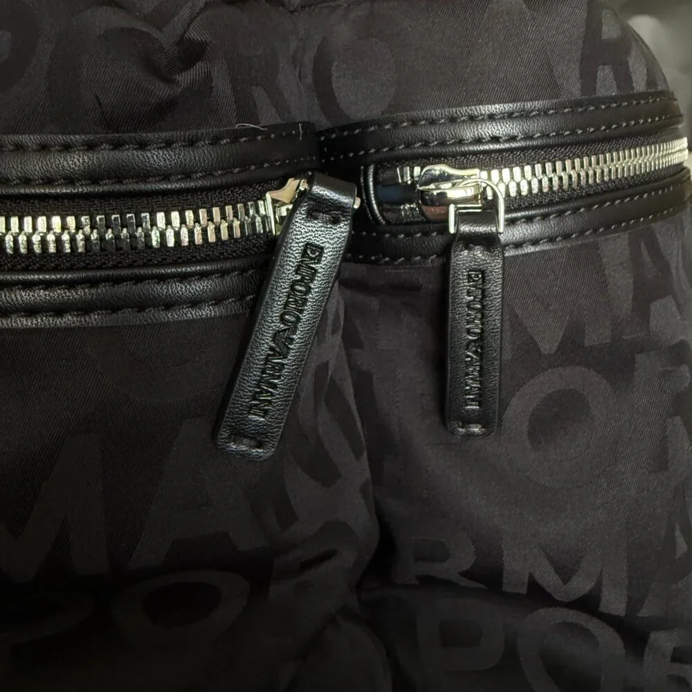 New‎ Emporio Armani Black Nylon oversized Drawstring Logo Backpack